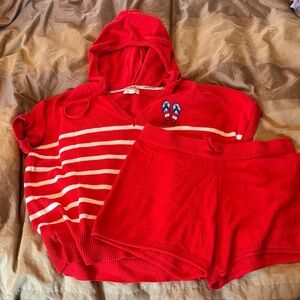 Life Is Good Red and White Striped Hoodie and short set